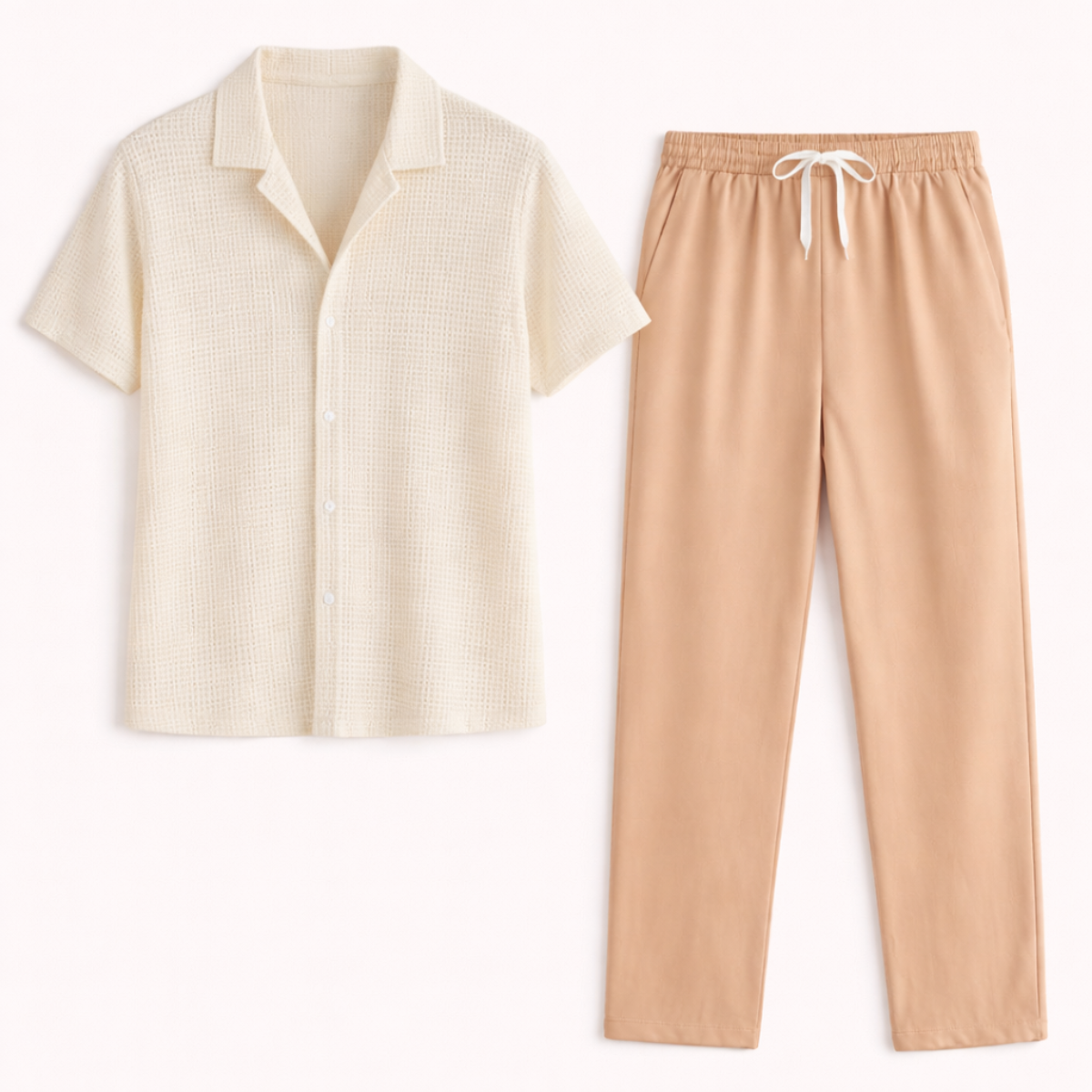 Men's Textured Button Up Casual Shirt And Pants Set - Vonnera