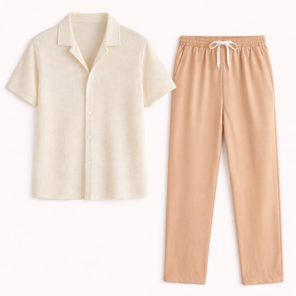 Men's Textured Button Up Casual Shirt And Pants Set - Vonnera