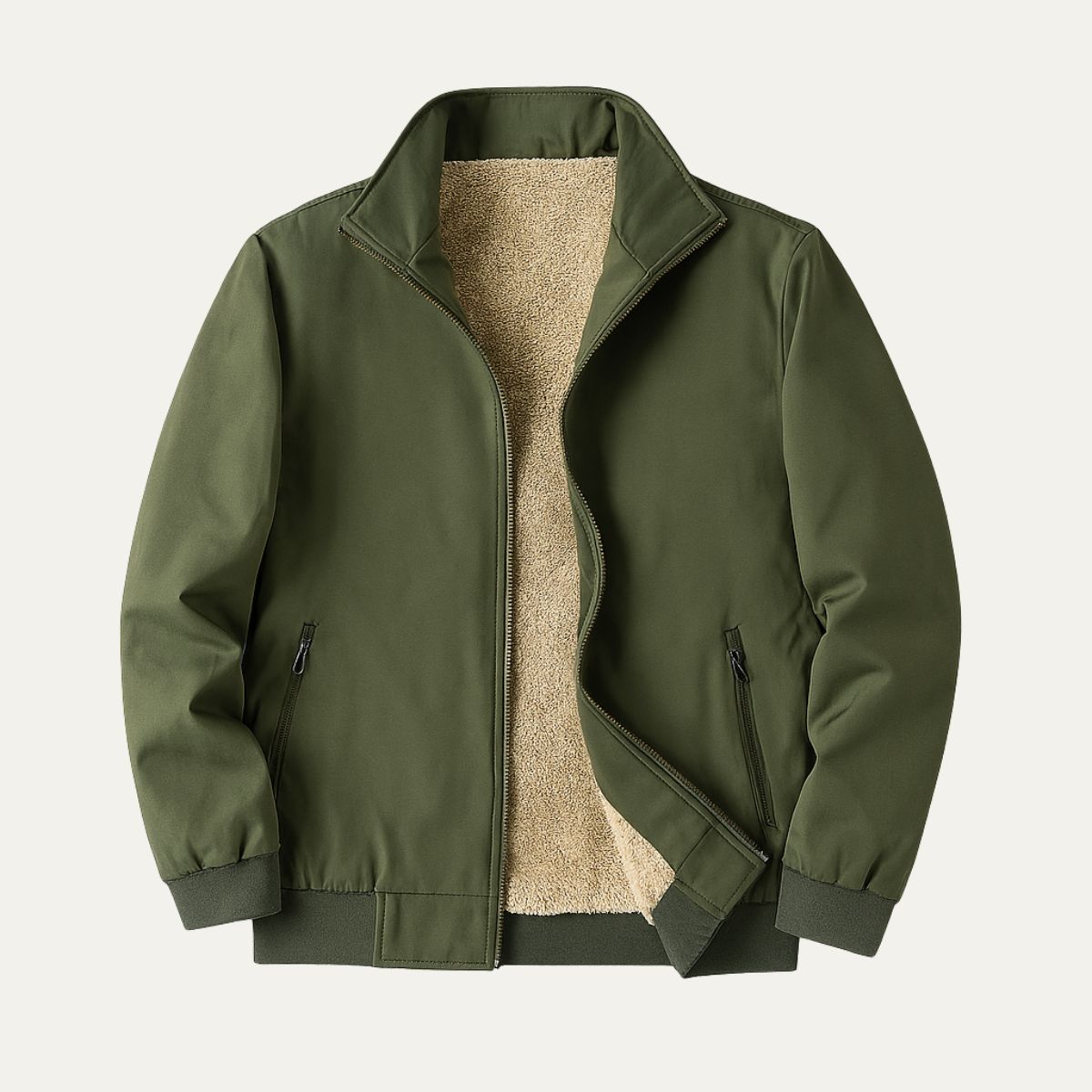 Men's Fleece Lined Windbreaker Jacket Lightweight Multi Pocket