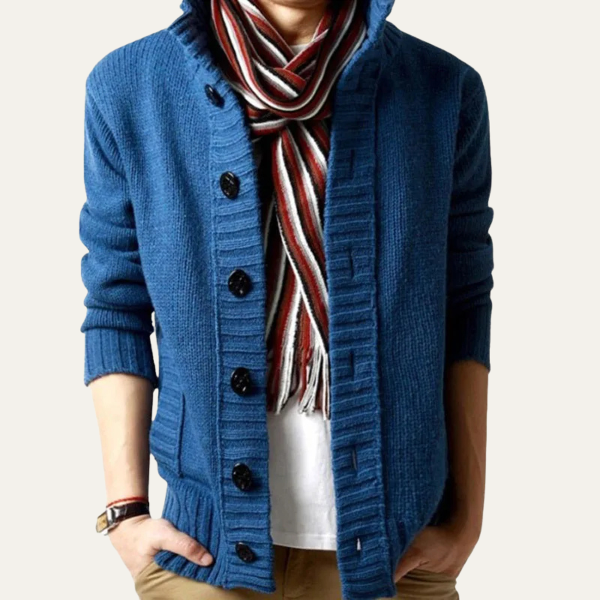 Men's Chunky Knit Cardigan High Neck Button Up Winter