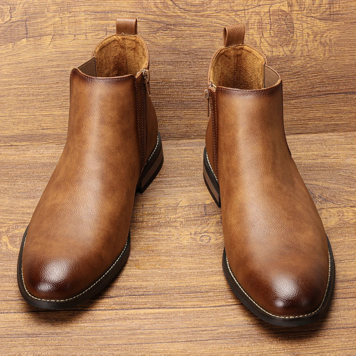 Men's Chelsea Leather Ankle Boots Elastic Sides Black