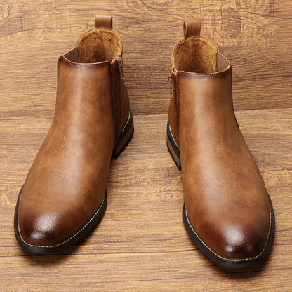 Men's Chelsea Leather Ankle Boots Elastic Sides Black