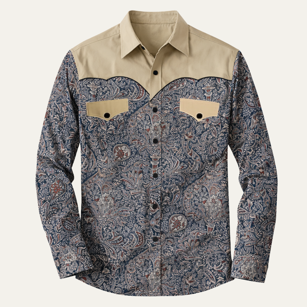 Men's Western Denim Shirt Two Tone Patchwork Soft Blue - Vonnera
