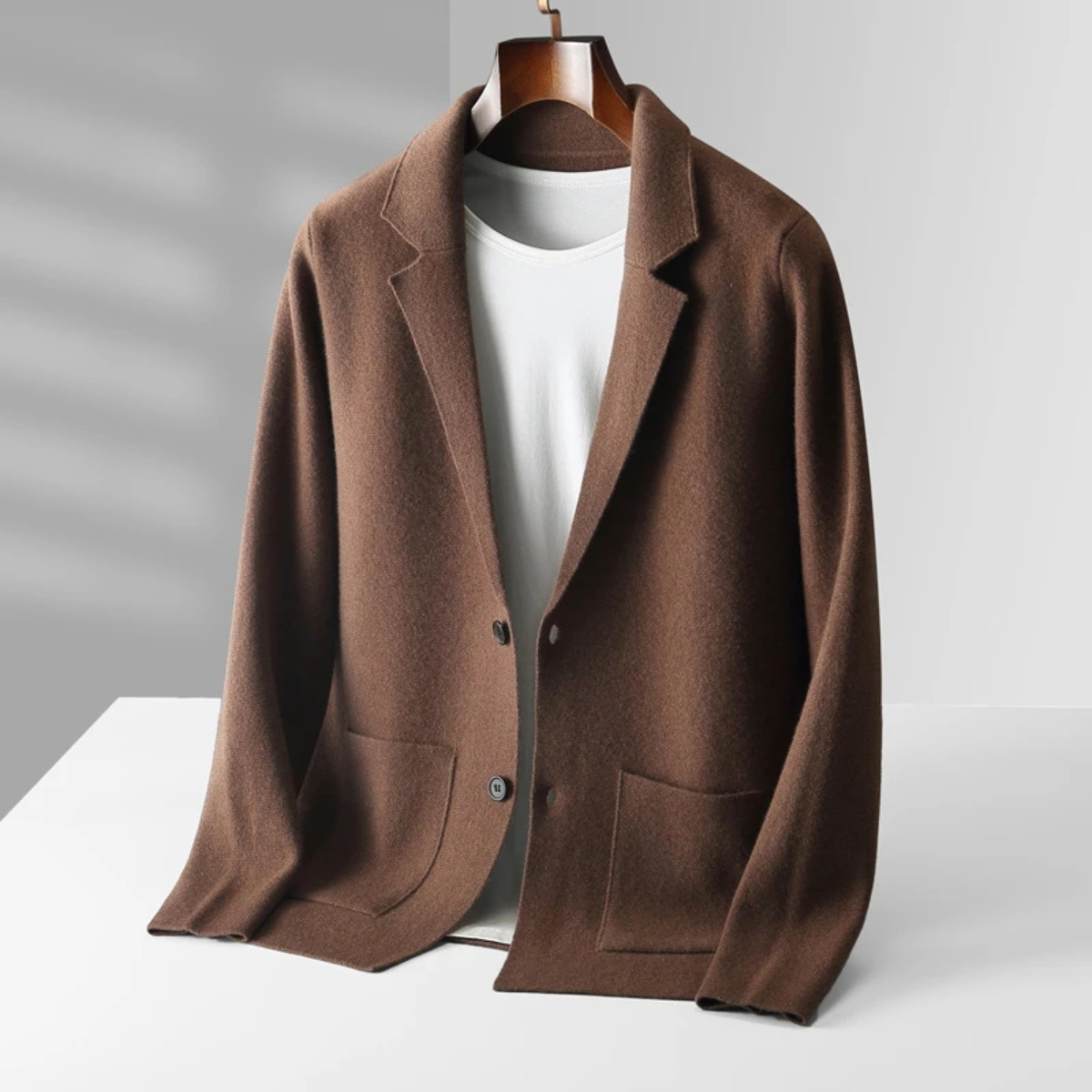 Men's Merino Wool Cardigan Soft Knit Collar Charcoal