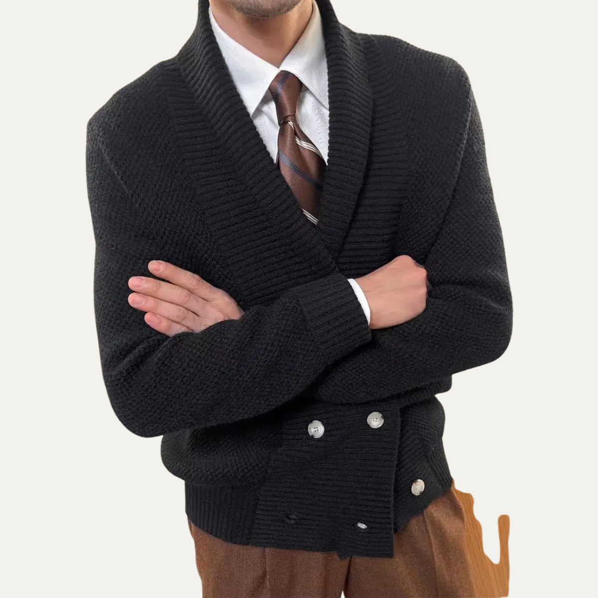 Men's Double Breasted Cardigan Chunky Knit Shawl Collar Wool