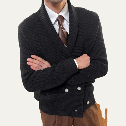 Men's Double Breasted Cardigan Chunky Knit Shawl Collar Wool
