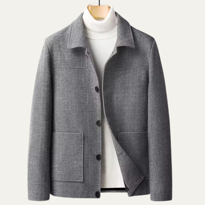 Men's Herringbone Jacket Thick Warm Wool Outerwear with Pockets