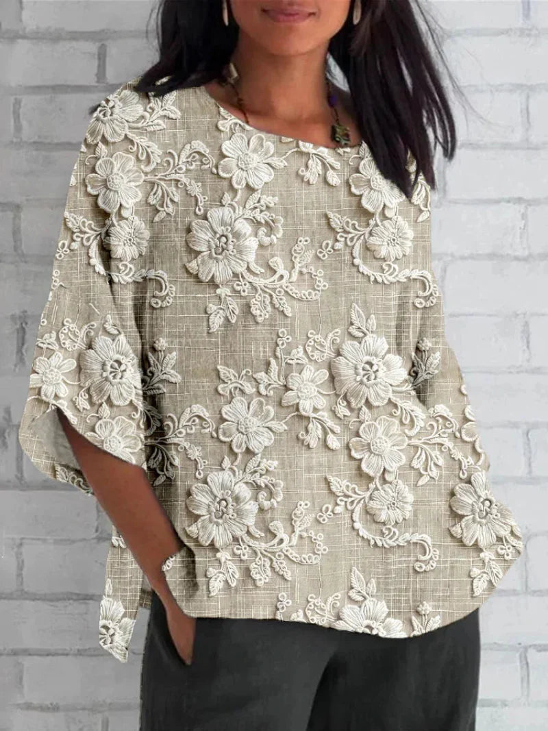 Women's Embroidered Blouse Floral Vintage Style - Vonnera
