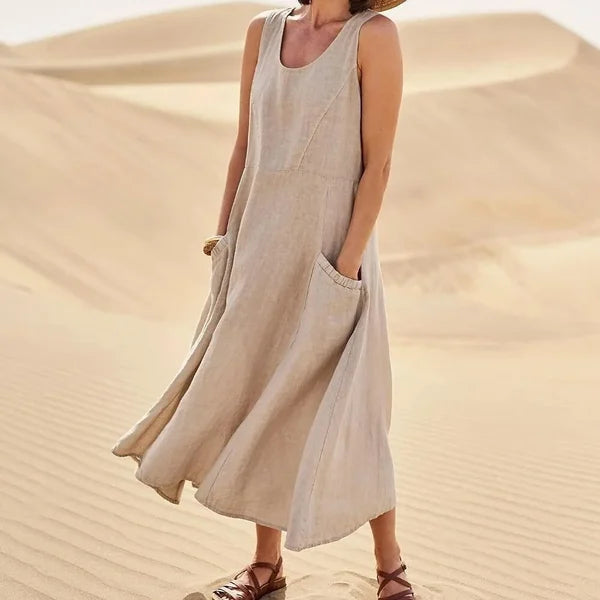 Women's Sleeveless Midi Dress With Pockets