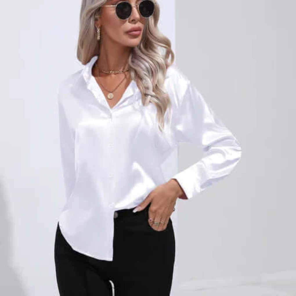 Women's Satin Long Sleeve Blouse Loose Fit