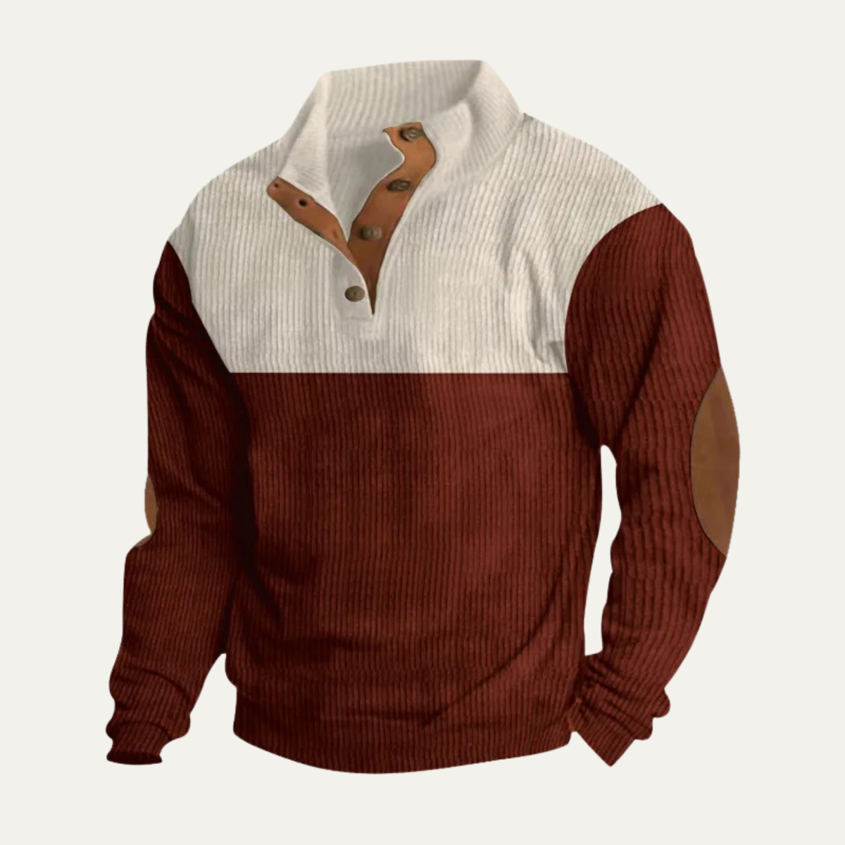 Men's Corduroy Sweater Button Neck Red Block