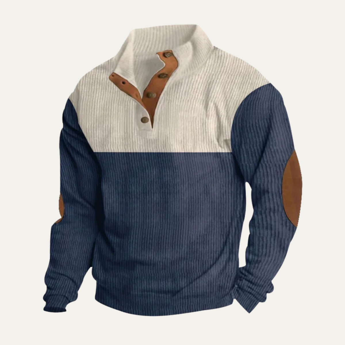 Men's Corduroy Sweater Button Neck Red Block