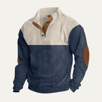 Men's Corduroy Sweater Button Neck Red Block