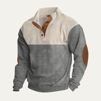 Men's Corduroy Sweater Button Neck Red Block