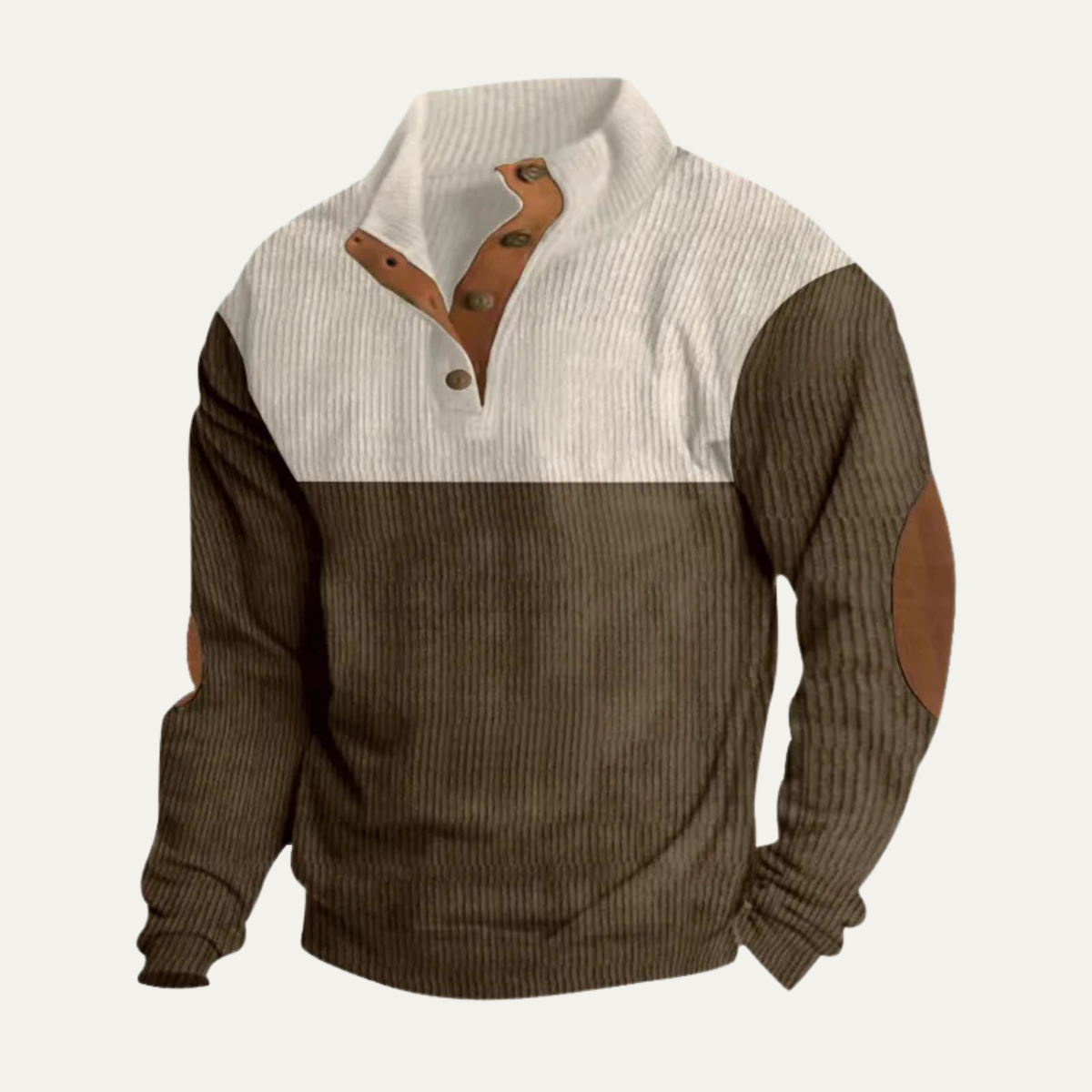 Men's Corduroy Sweater Button Neck Red Block