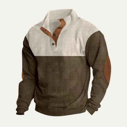 Men's Corduroy Sweater Button Neck Red Block