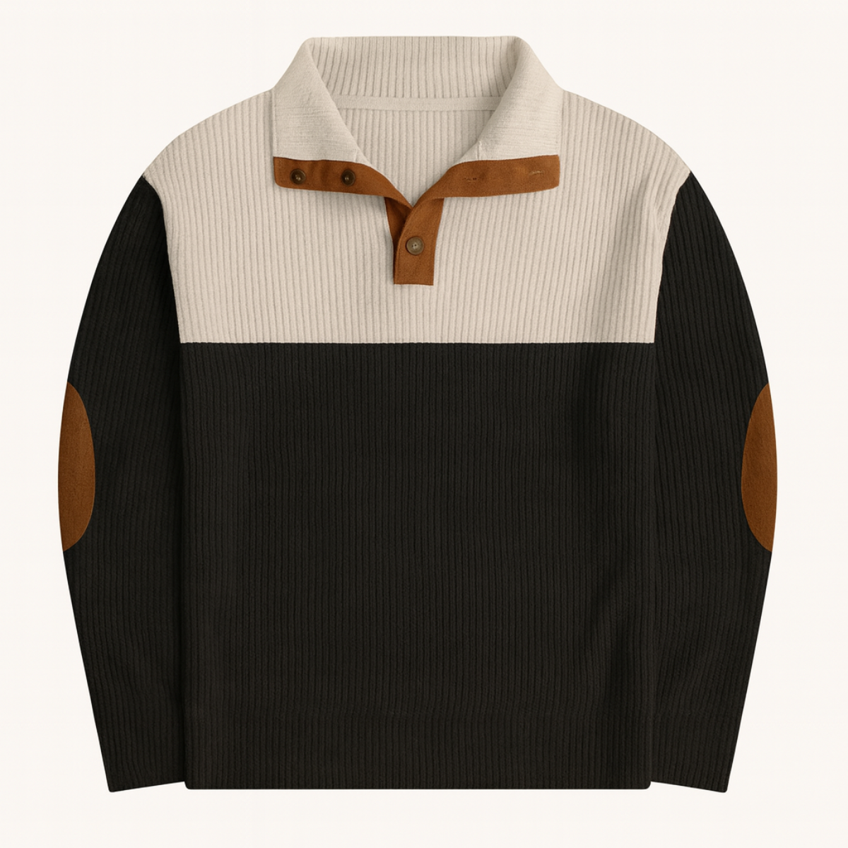 Men's Corduroy Sweater Button Neck Red Block - Vonnera