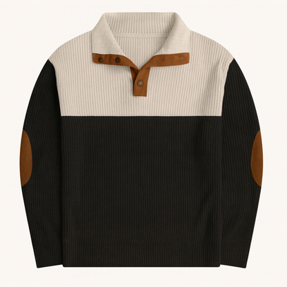 Men's Corduroy Sweater Button Neck Red Block - Vonnera
