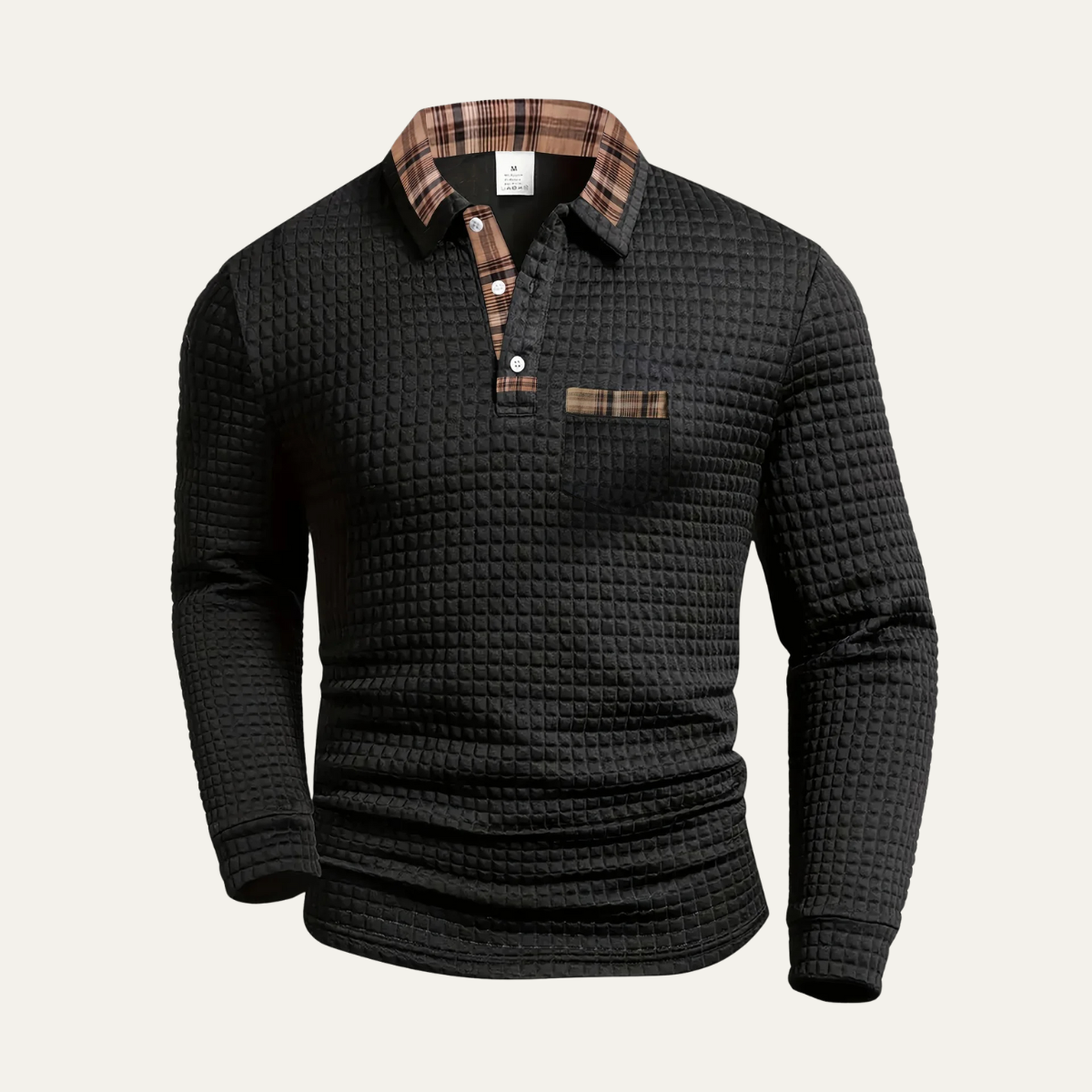 Men's Waffle Knit Polo Sweater Plaid Collar - Vonnera