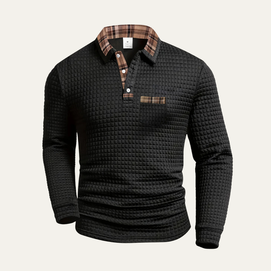 Men's Waffle Knit Polo Sweater Plaid Collar - Vonnera