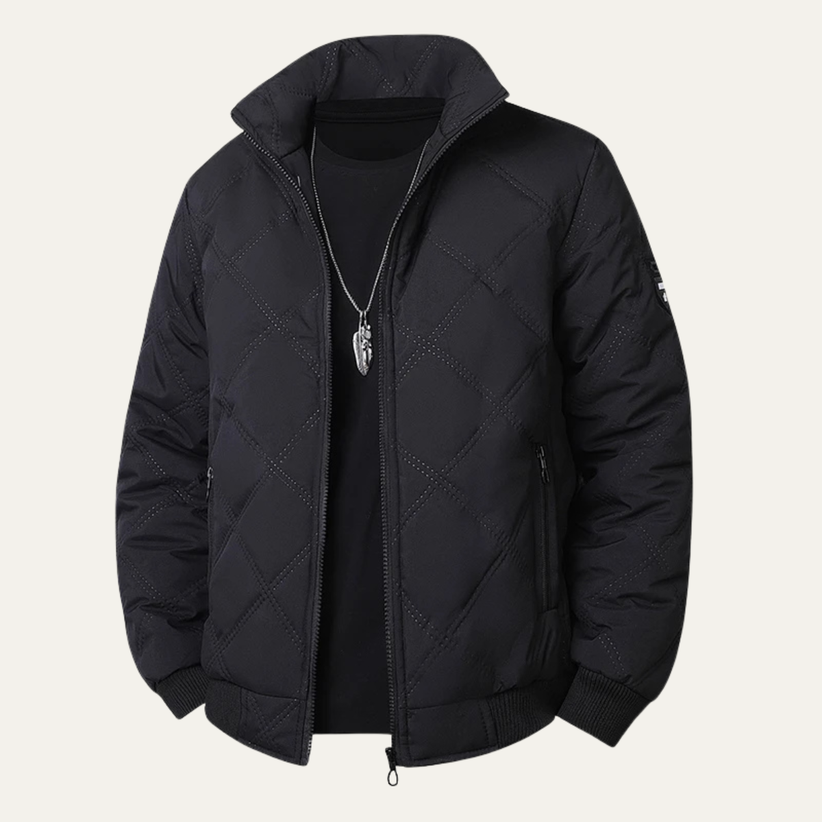 Men's Quilted Winter Jacket Stand Collar Casual