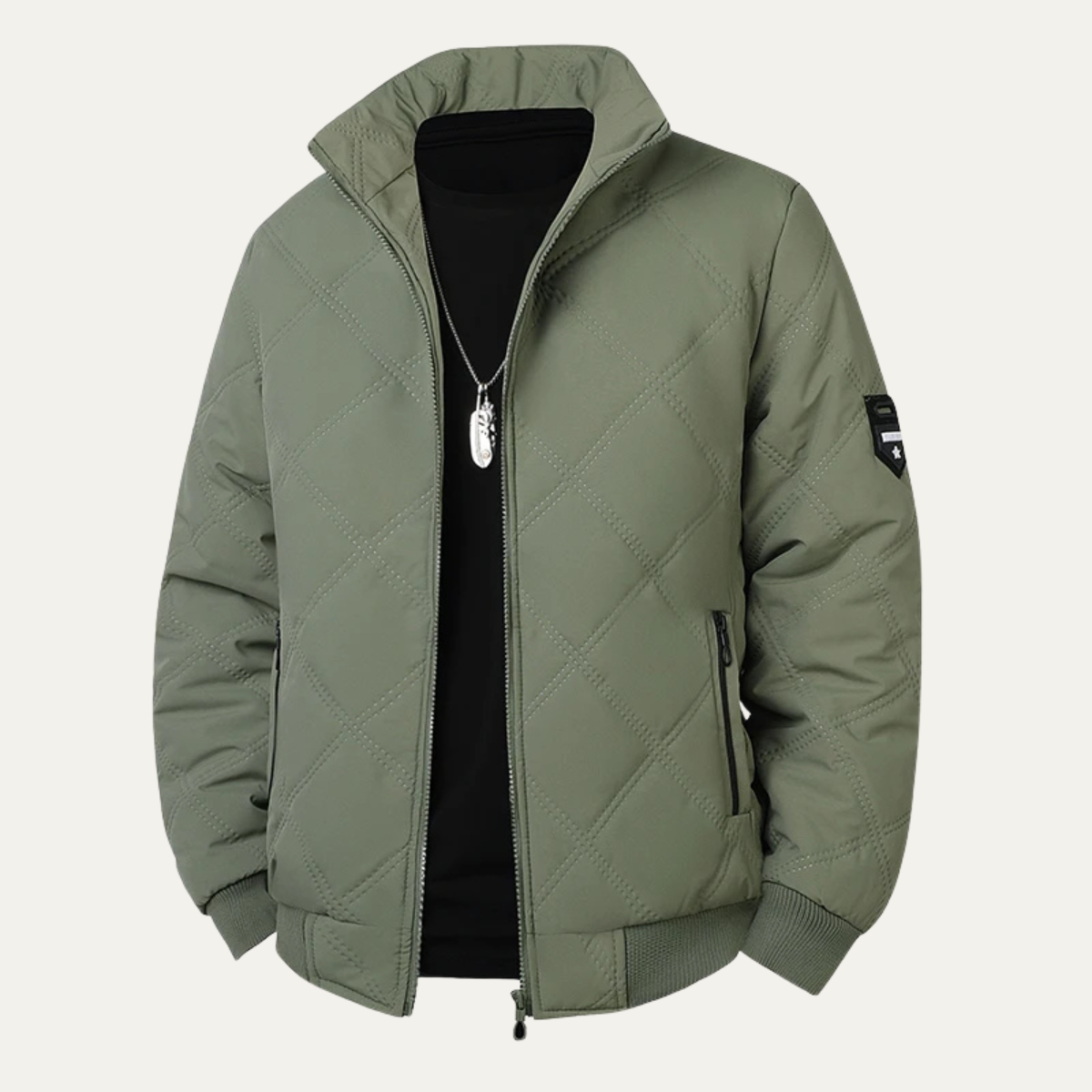 Men's Quilted Winter Jacket Stand Collar Casual