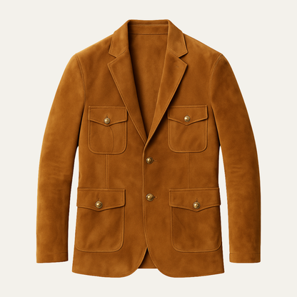 Men's Suede Retro Jacket With Pockets - Vonnera