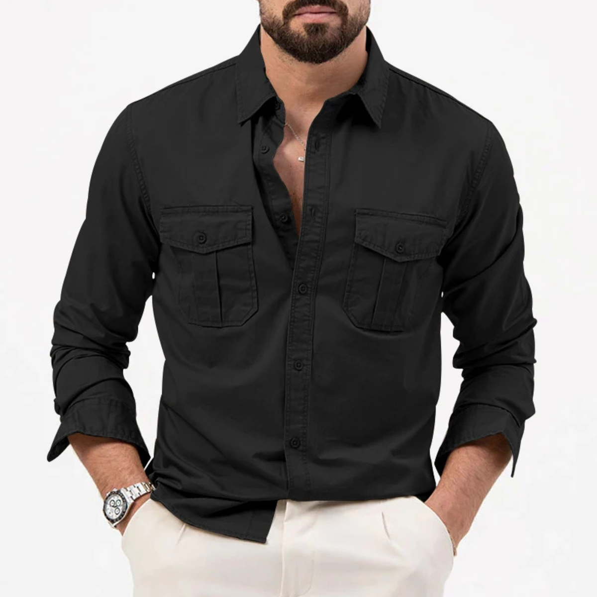 Men's Retro Button Up Shirt Solid