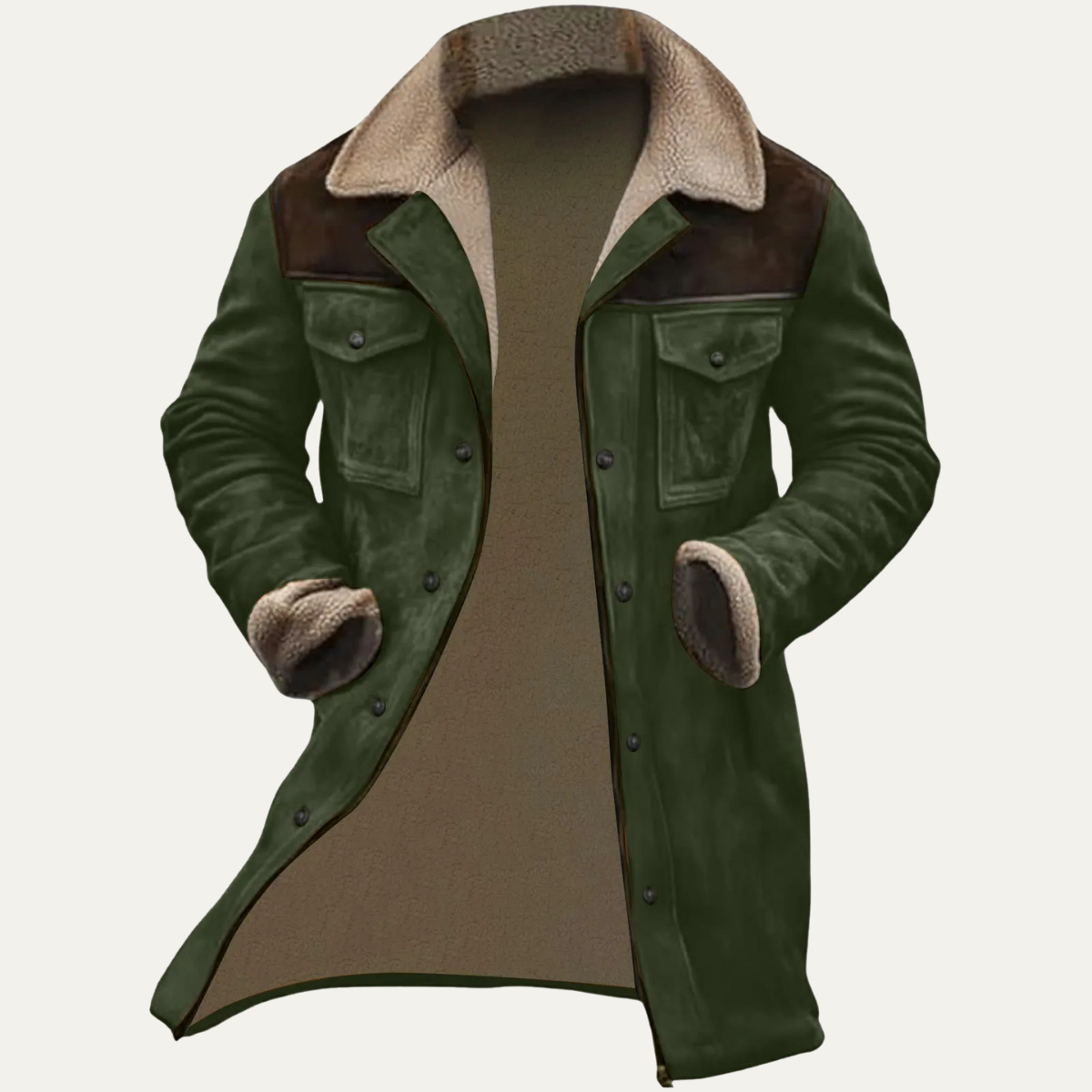 Men's Suede Jacket Fleece Lined Warm Winter Brown