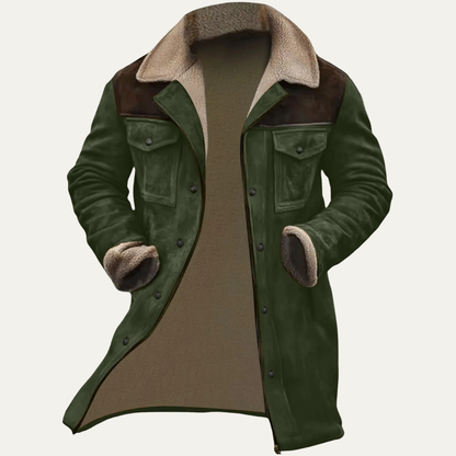 Men's Suede Jacket Fleece Lined Warm Winter Brown