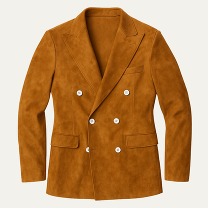 Mens Suede Blazer Double Breasted Smart Casual - Vonnera