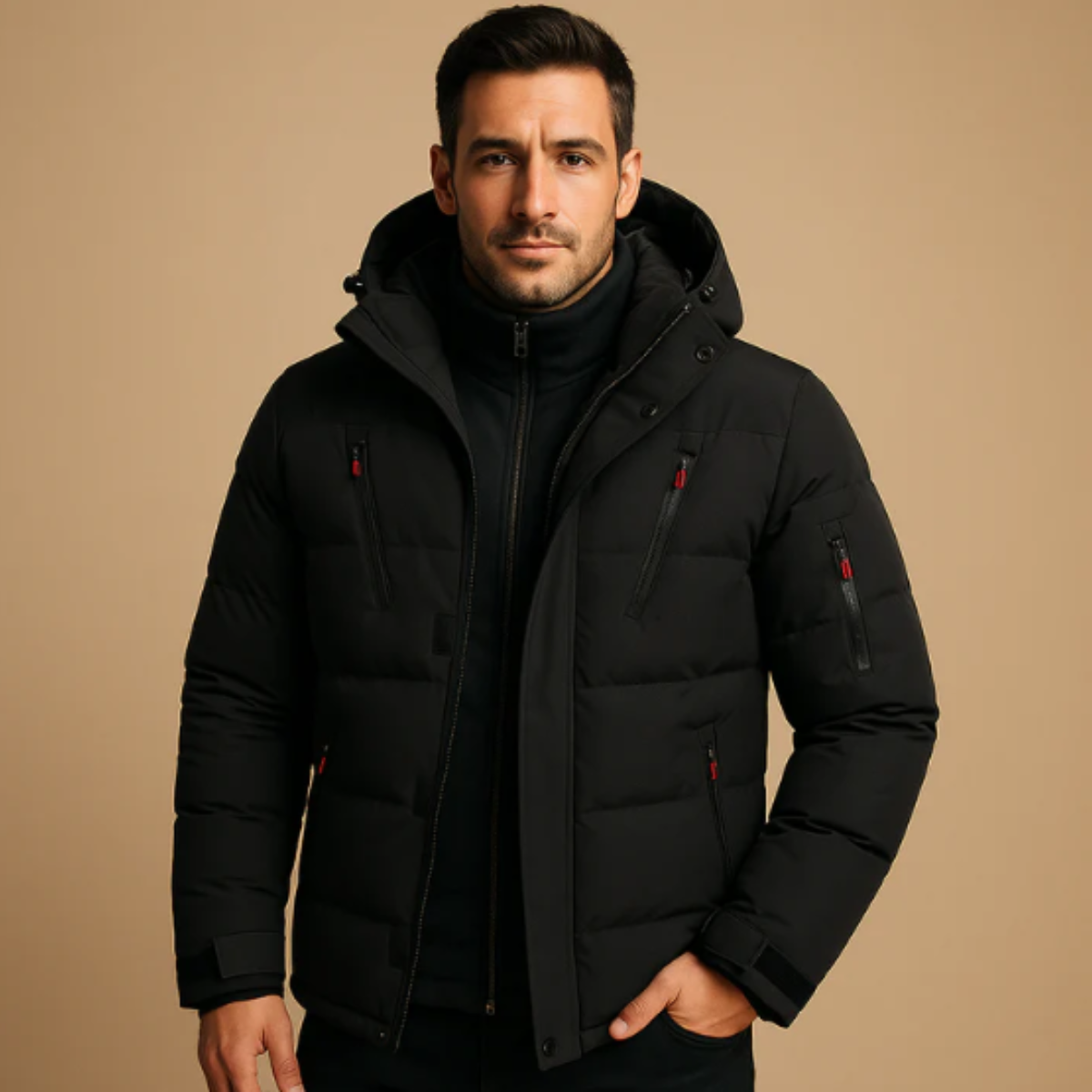 Men's Waterproof Puffer Jacket With Hood