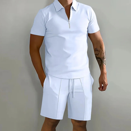 Men's Summer Polo Shirt Shorts Set White