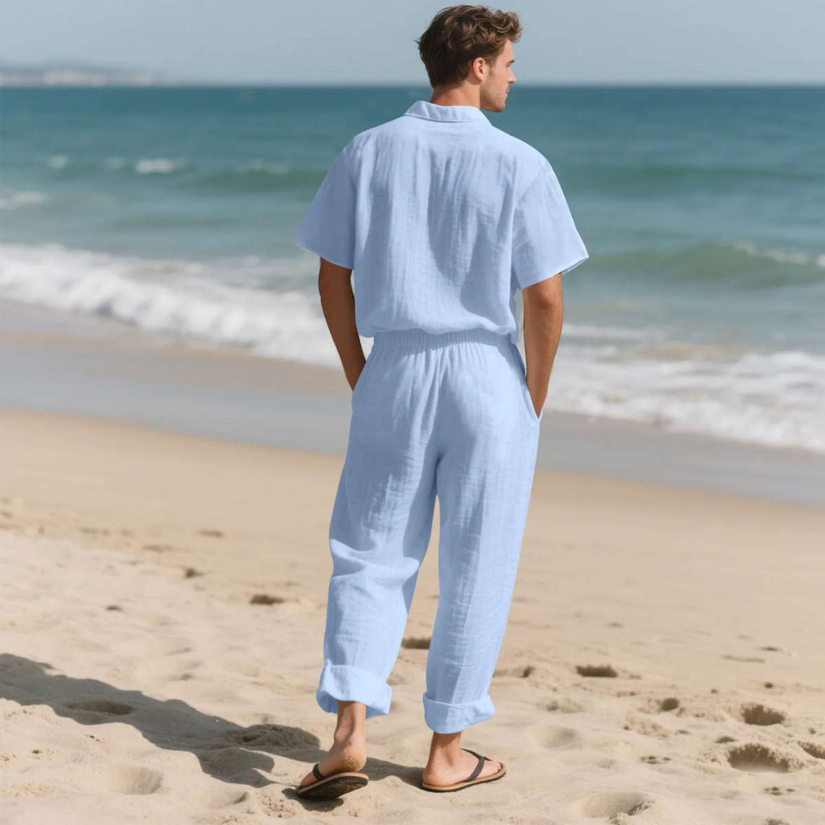 Men's Lightweight Casual Two Piece Suit Shirt Pants