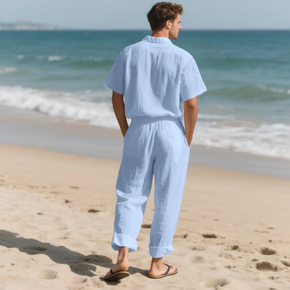 Men's Lightweight Casual Two Piece Suit Shirt Pants