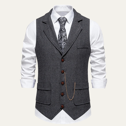 Men's Tweed Waistcoat With Pocket Watch Chain - Vonnera