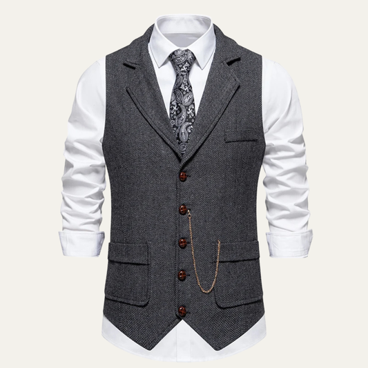 Men's Tweed Waistcoat With Pocket Watch Chain - Vonnera