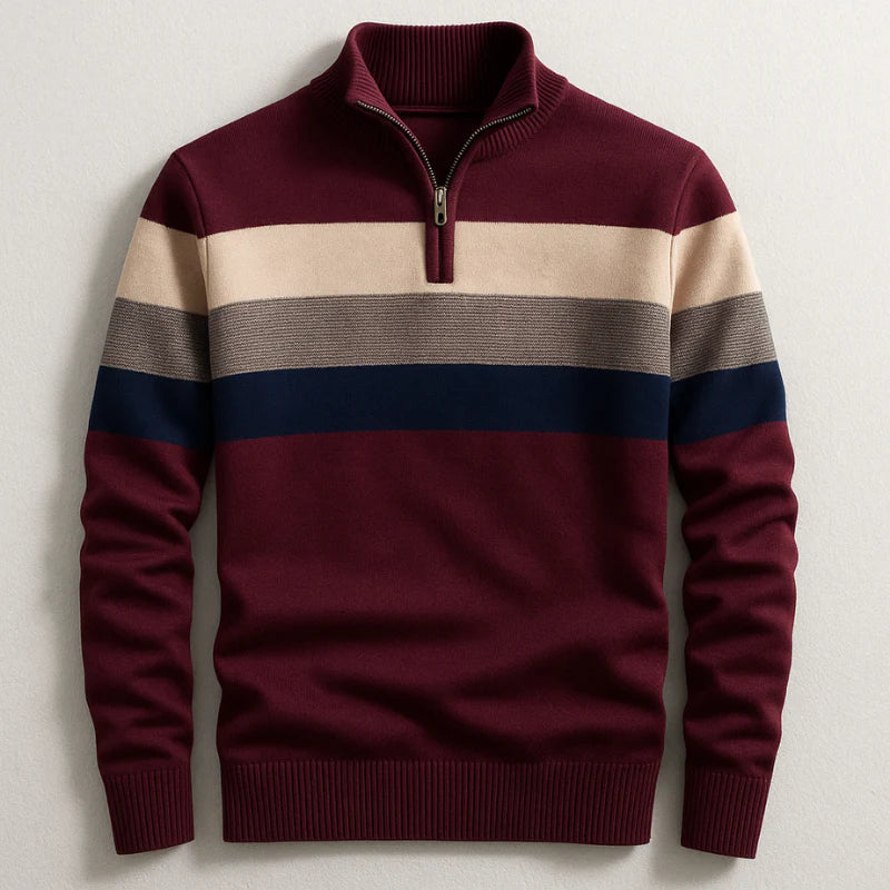 Men's Striped Zip Neck Sweater