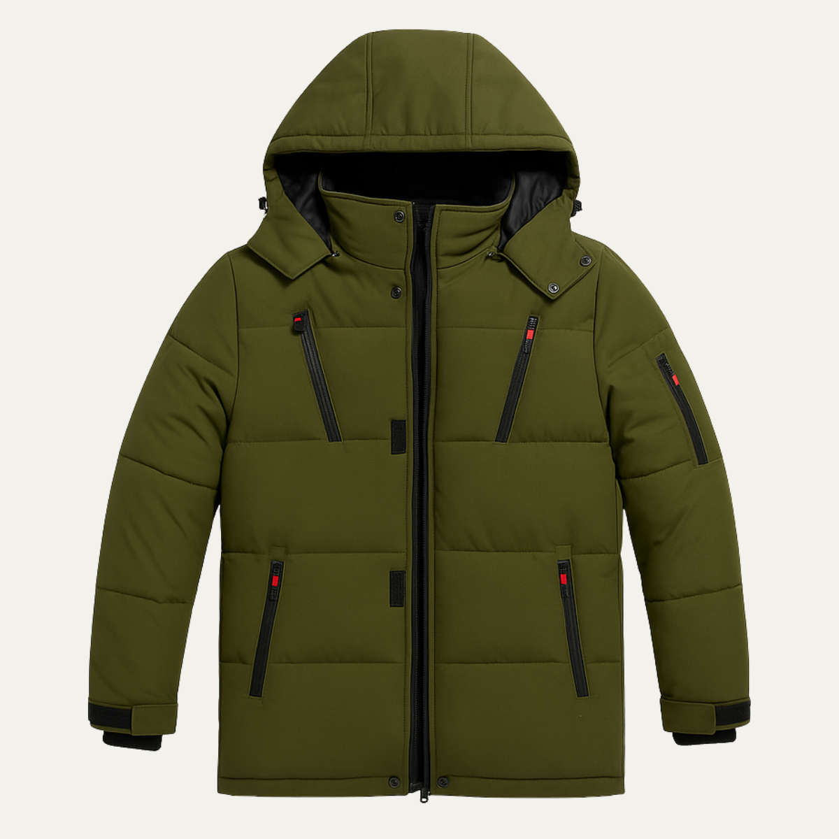 Men's Warm Puffer Coat Hooded Waterproof Zipper Pockets - Vonnera