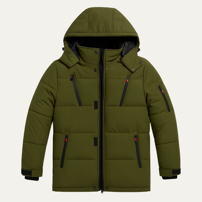 Men's Warm Puffer Coat Hooded Waterproof Zipper Pockets - Vonnera