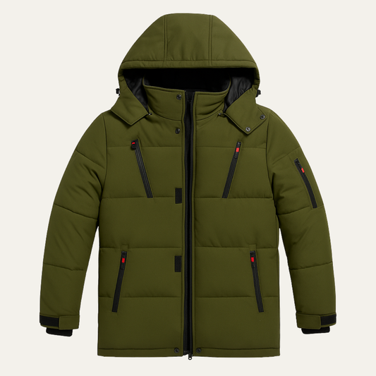 Men's Warm Puffer Coat Hooded Waterproof Zipper Pockets - Vonnera
