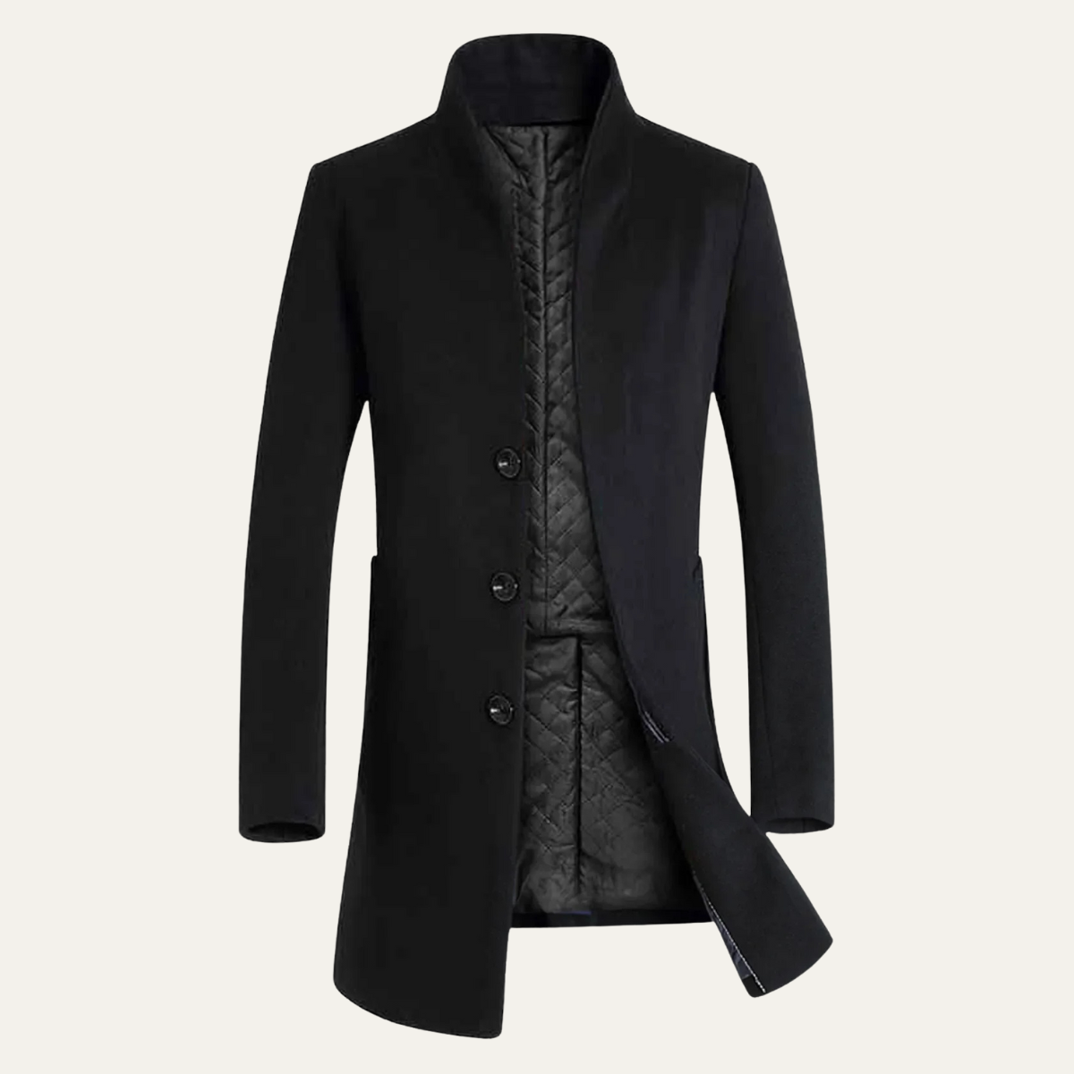 Men's Wool Blend Trench Coat Single Breasted Charcoal
