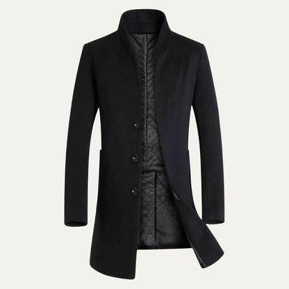 Men's Wool Blend Trench Coat Single Breasted Charcoal