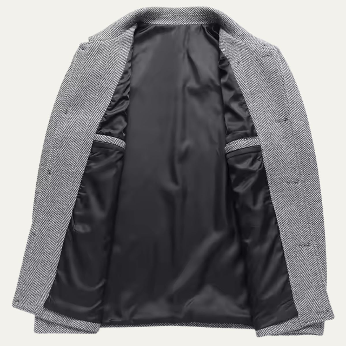 Men's Herringbone Jacket Thick Warm Wool Outerwear with Pockets