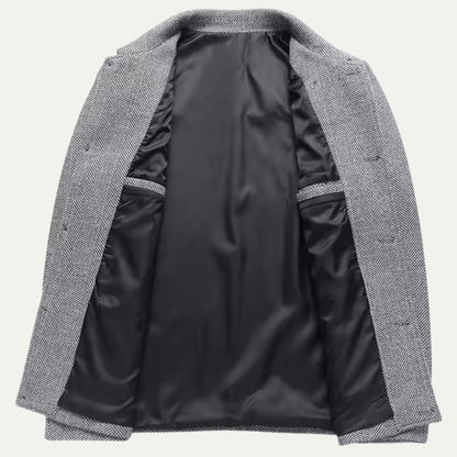 Men's Herringbone Jacket Thick Warm Wool Outerwear with Pockets