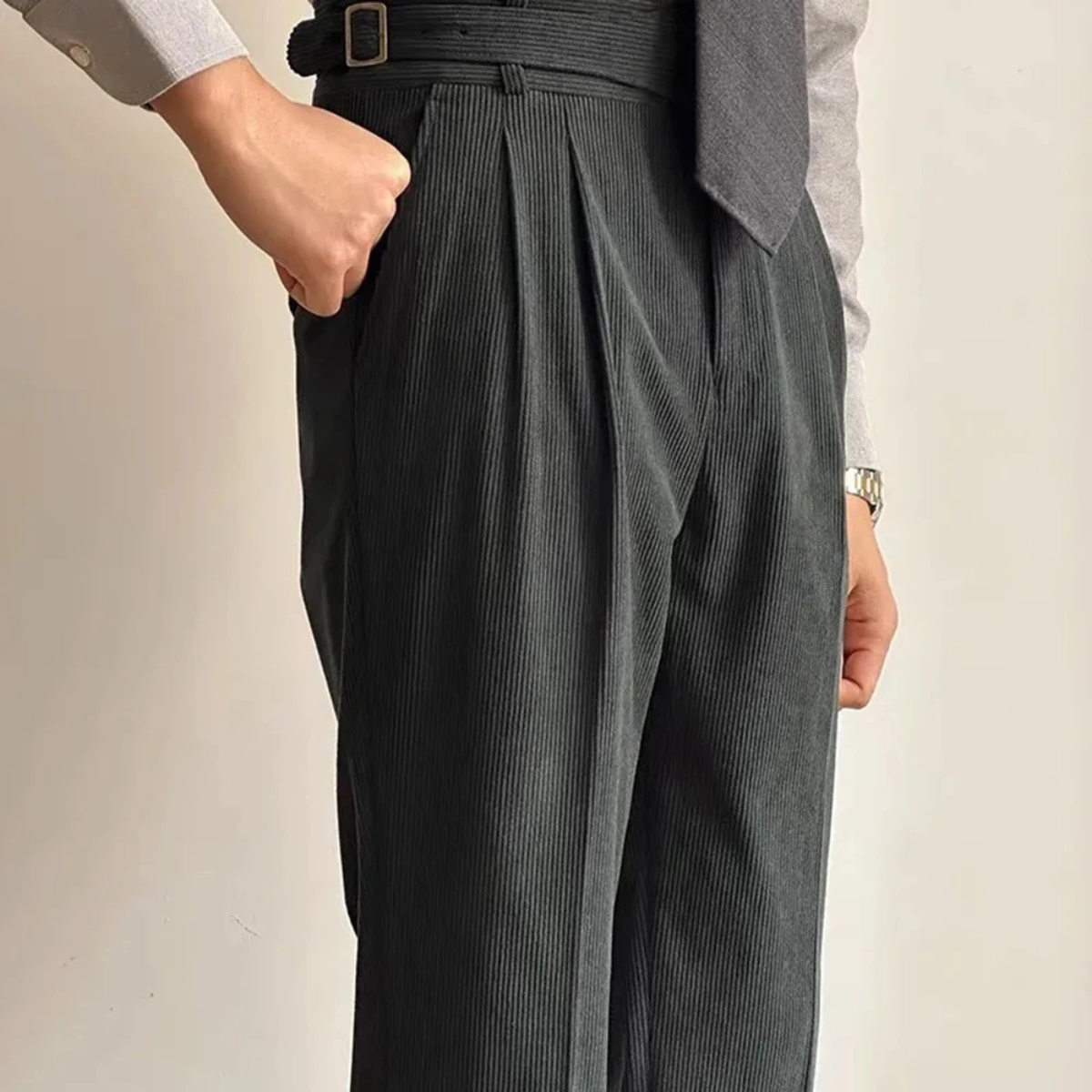 Men's High Waisted Corduroy Pants Adjustable Waist - Vonnera