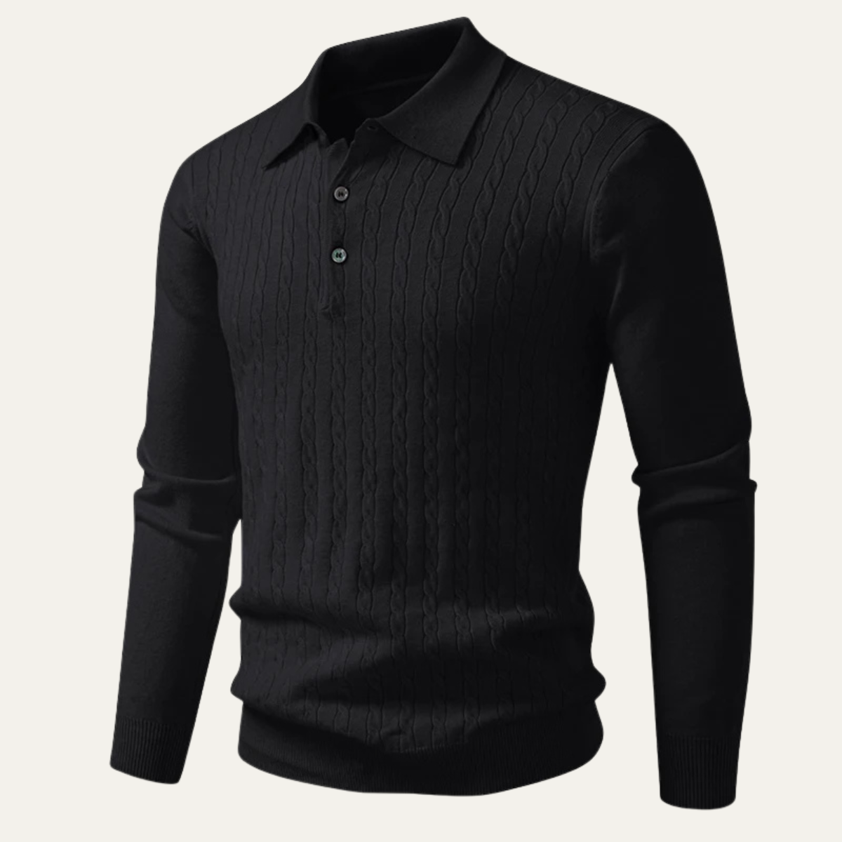 Men's Cotton Polo Sweater Soft Knit Beige