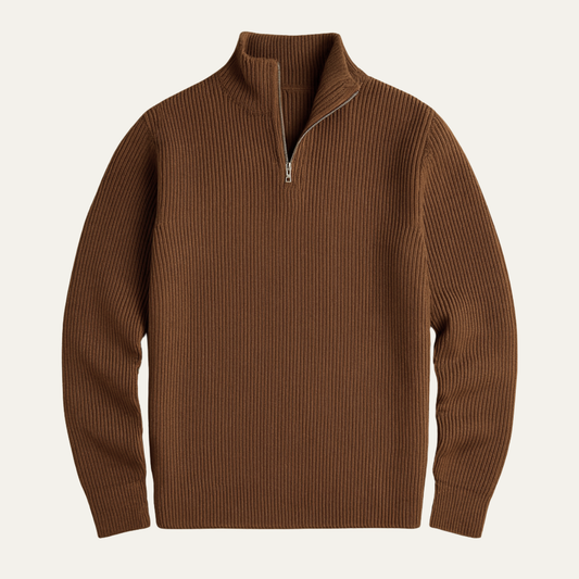 Men's Mock Neck Half Zip Sweater Ribbed Knit Warm - Vonnera