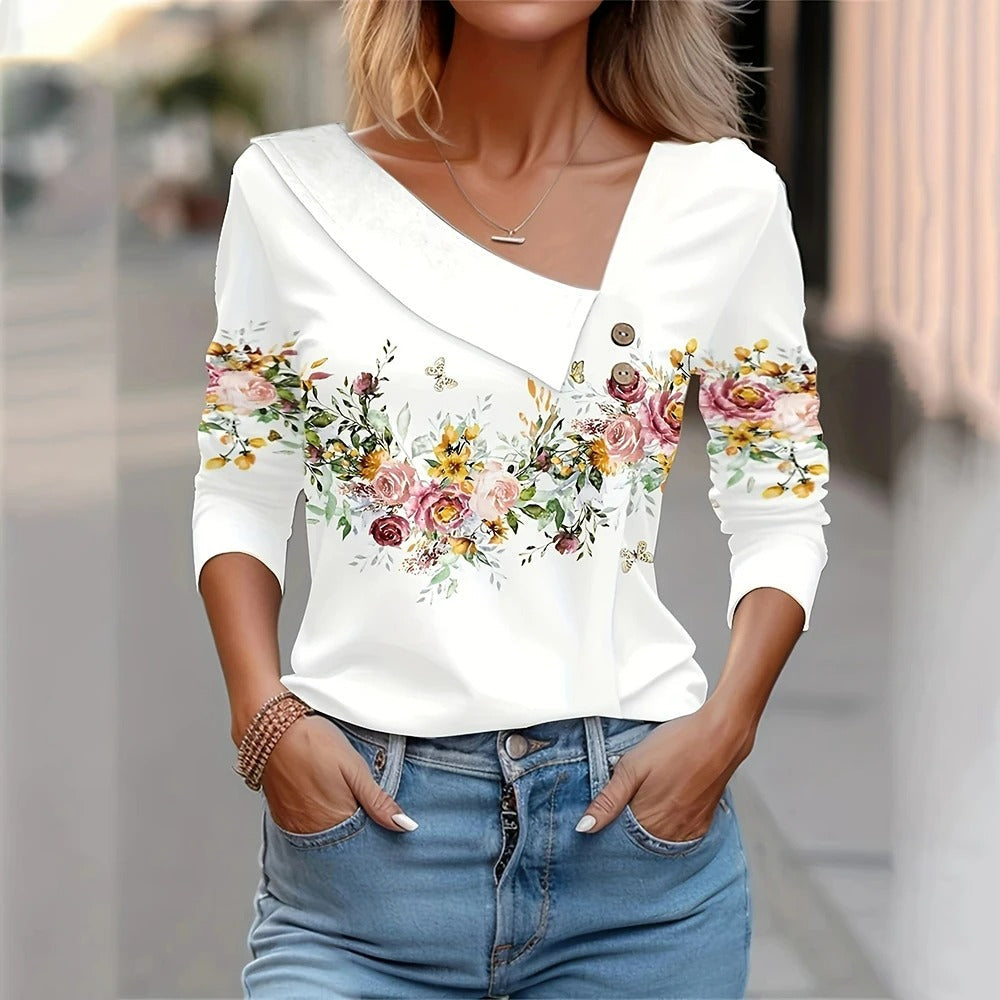 Rezza Women's Floral Print Blouse Long-Sleeve - Vonnera