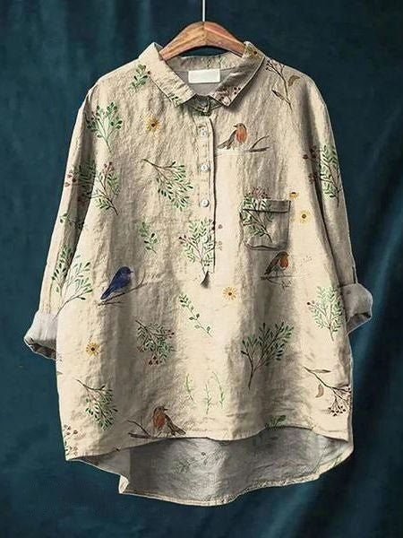 Women's Floral Print Blouse Button-Front